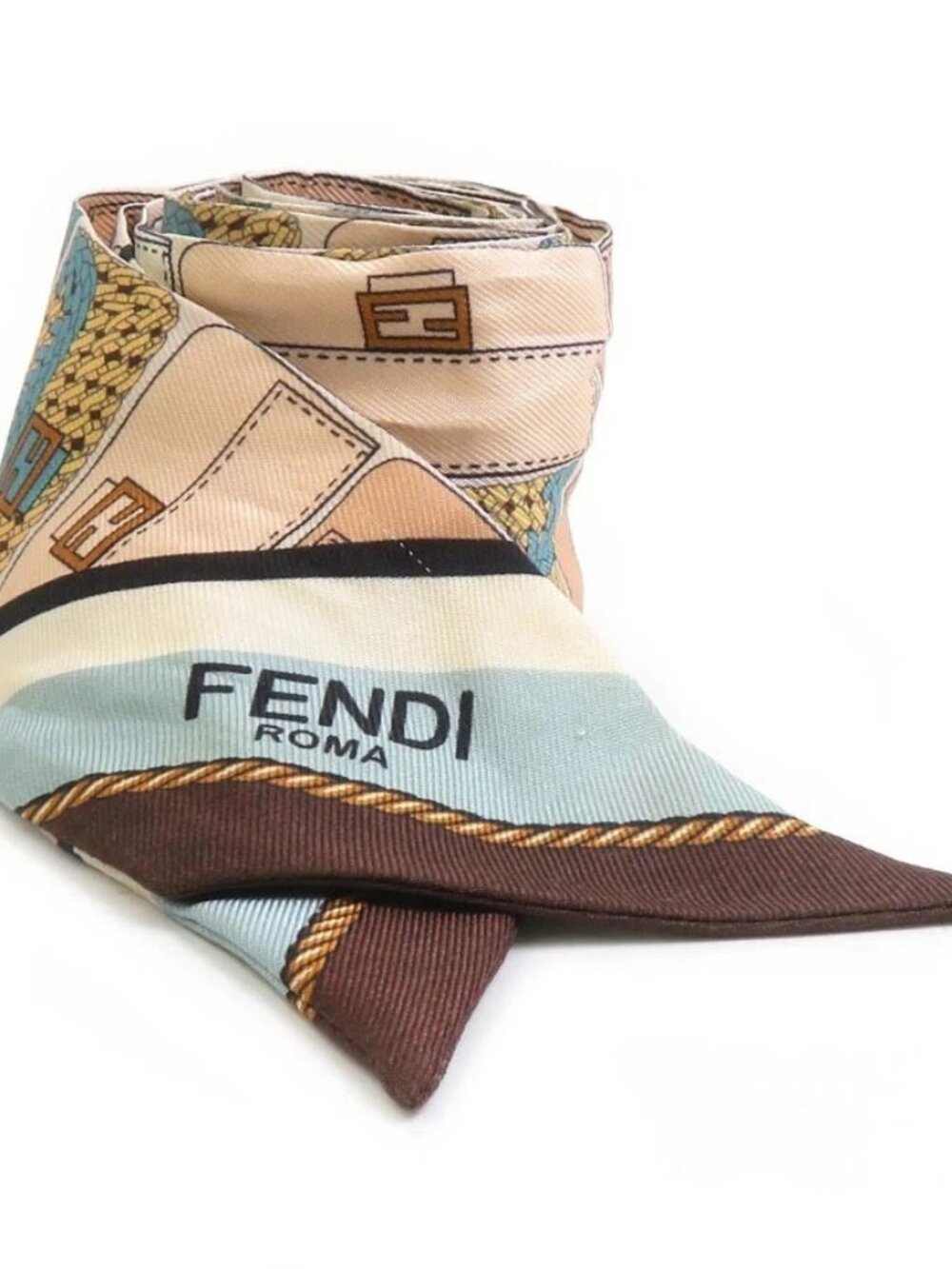 Auth FENDI Scarf Ribbon Scarf Multicolor Silk - r11430a